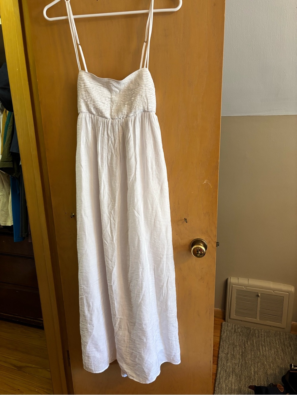 Abercrombie & Fitch White Smocked Bodice Midi Dress